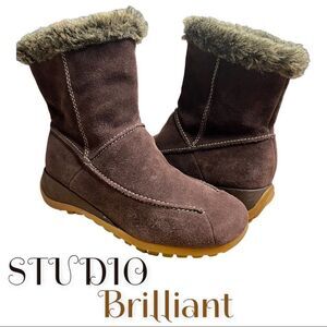 Studio Brilliant Women's Brown Suede Faux Fur Trim Evonna WaterProof Boots 7.5